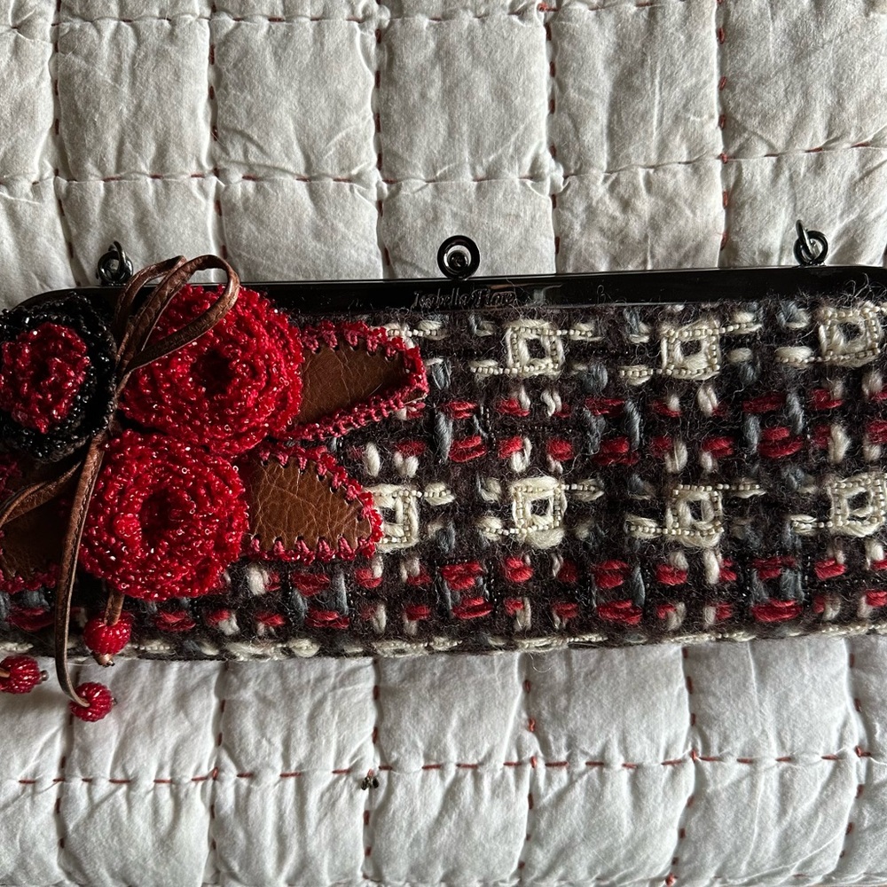 Isabella Fiore Red and Black Beaded Clutch